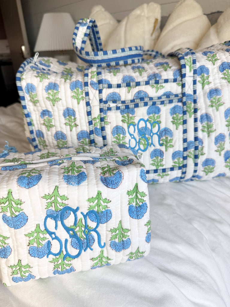 Quilted Block-Print Makeup Bag: Watercolor Wildflowers