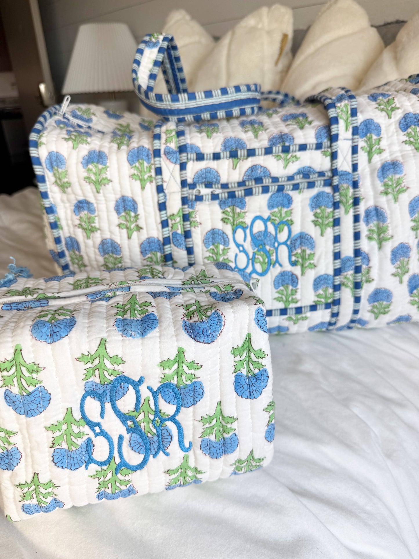 Quilted Block-Print Makeup Bag: Watercolor Wildflowers