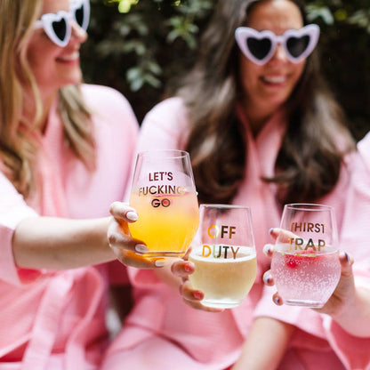 Off Duty - Gold Foil Wine Glass Stemless Wine Glass