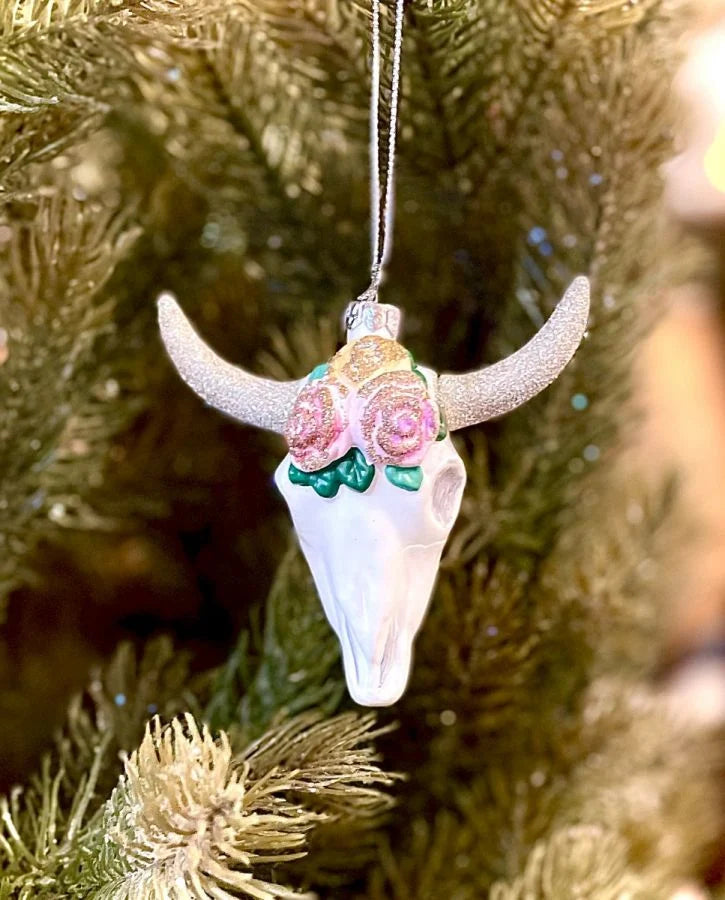 Cow Skull Glass Ornament