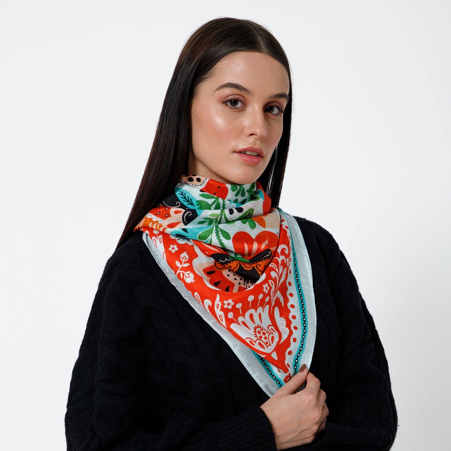 Dinara Mirtalipova Poppy Seeds Silk Scarf: Persimmon