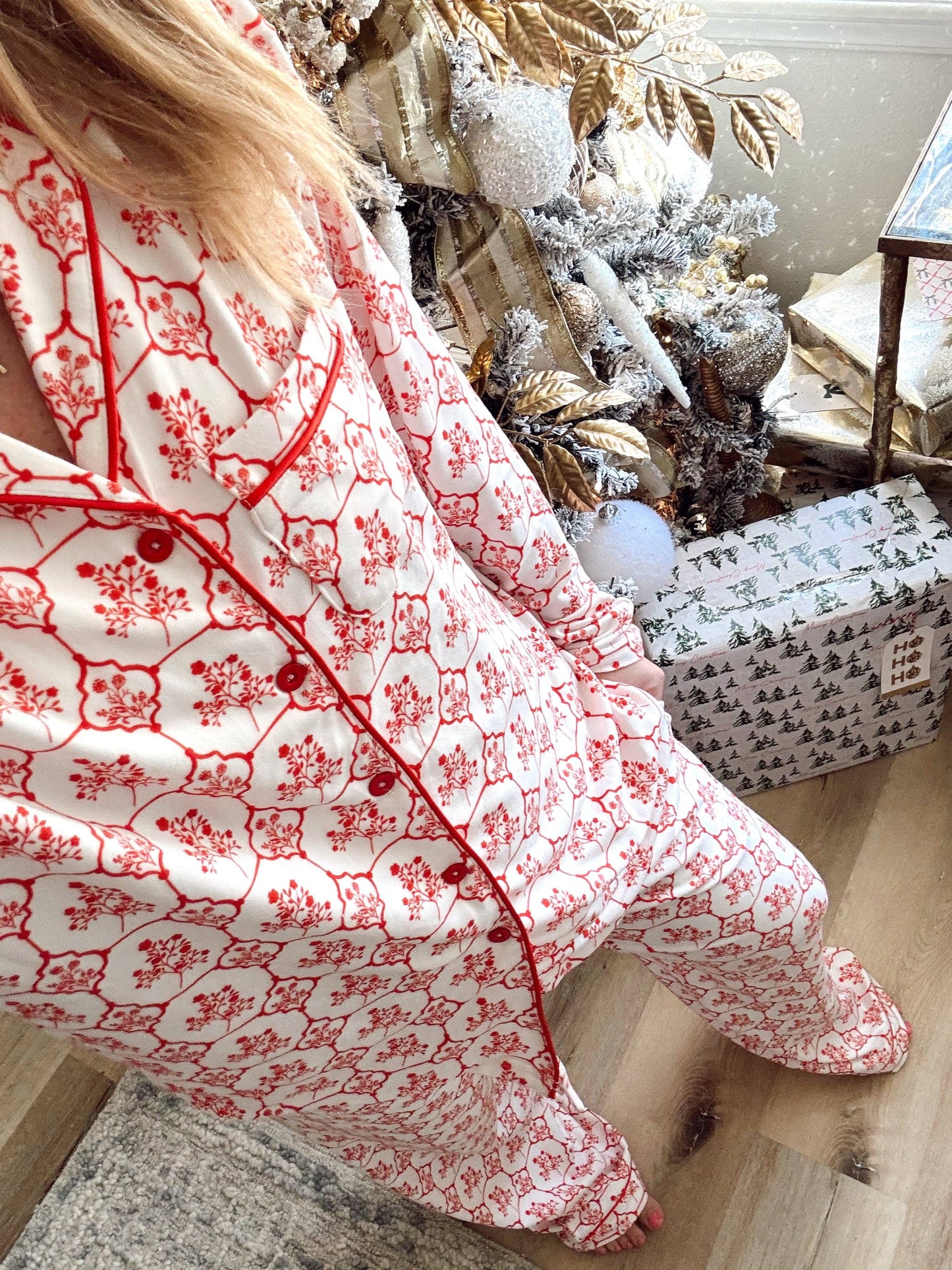 Red Toile Pajama Set: X-Large