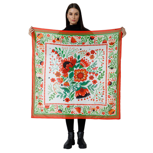 Dinara Mirtalipova Sunshine Bouquet Silk Scarf: Kellygreen Orange