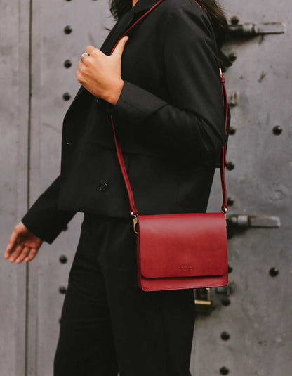 Mini Classic Audrey Ruby  Leather Crossbody with Two Straps