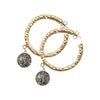 Gold Pavia Hoop with Crystals and Dangling Coin 1.5 in
