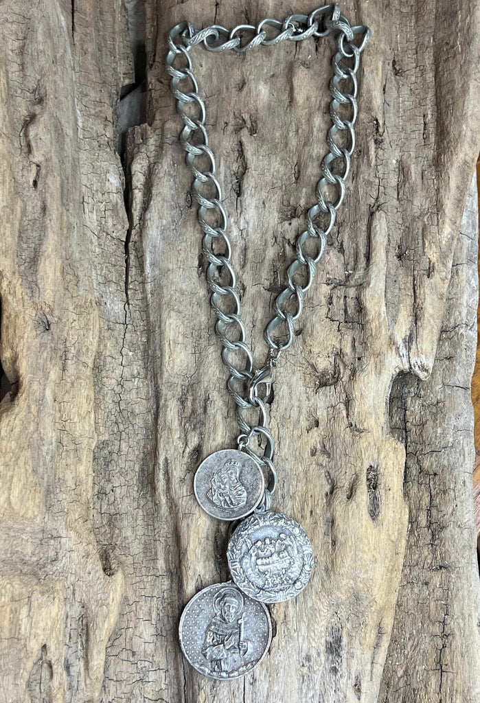 Vintage Holy Medals Necklace on Vintage Chanel Chain