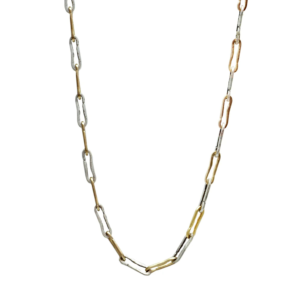 TWO TONE SAFETY PIN LINK NECKLACE