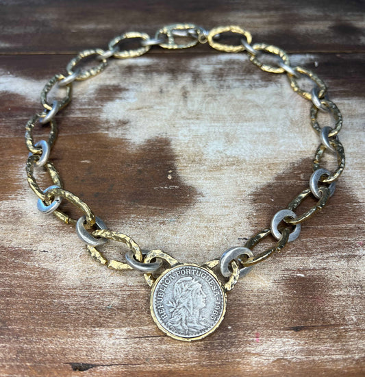 Gold Link Escudo Coin Necklace