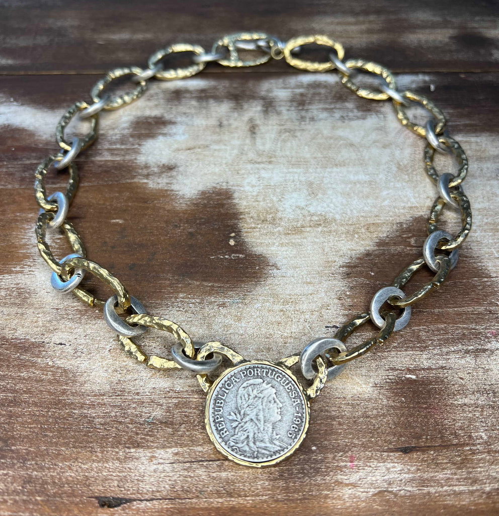 Gold Link Escudo Coin Necklace