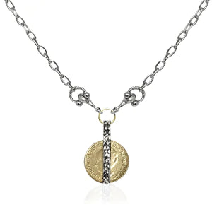 Vintage Silver Mini Crystal Bar & Wilhelmina Coin Horse Bit Necklace
