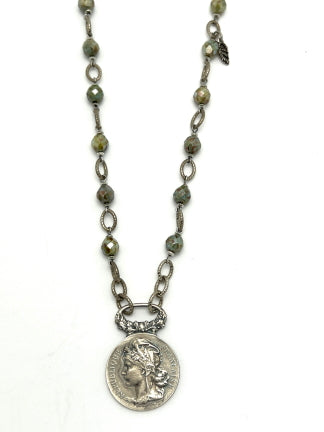 Gold Reproduction French Coin Necklace-porcelain Glass Coin 