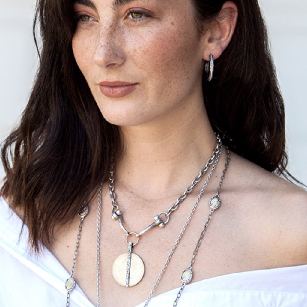 Crystal Bar & Vintage Coin Horse Bit Necklace