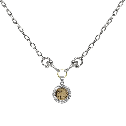 Vintage Silver Mini Coin and Horse Bit Necklace with Swarovski Crystal