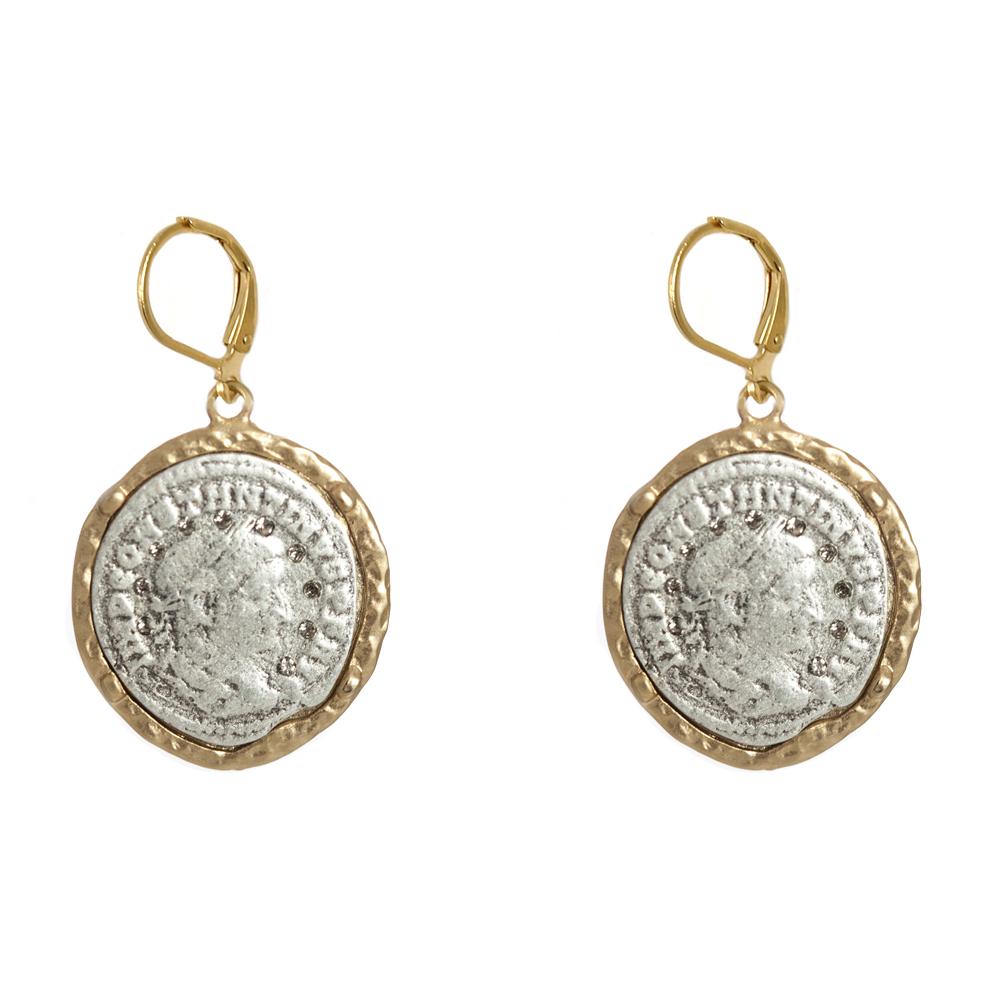 Gold Maximinus Roman Coin and Crystal Earrings