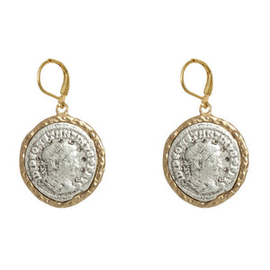 Gold Maximinus Roman Coin and Crystal Earrings