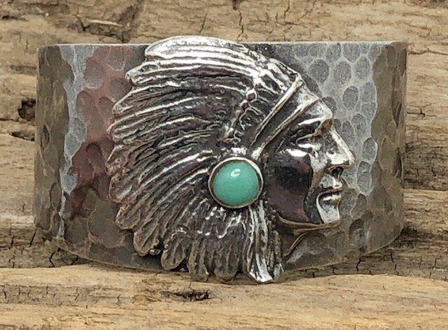 Indian Chief Cuff with Turquoise Inlay - The Fort - TX