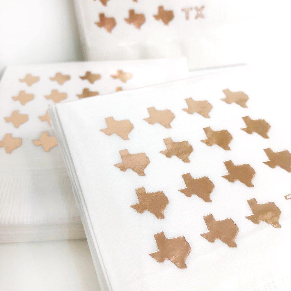 Gold Texas Cocktail Napkins - Rose Gold - The Fort - TX